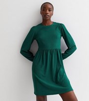 New Look Tall Dark Green Crinkle Long Sleeve Mini Smock Dress